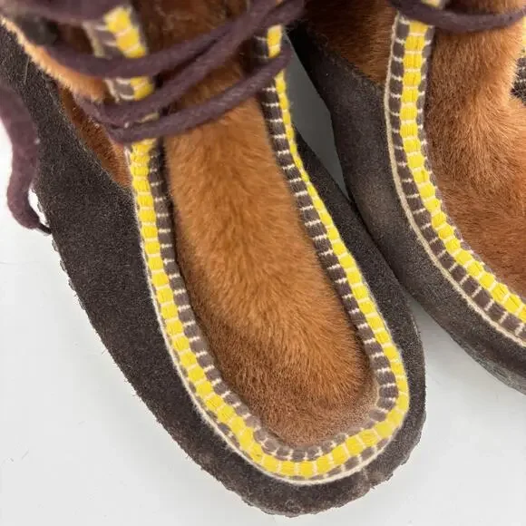 Vintage Fur Suede Quilted Moccasin Boots Moc Toe Women's 6 Made in Italy - Picture 10 of 14
